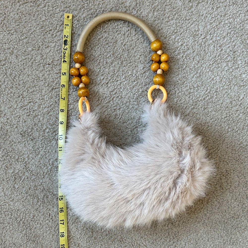 Boho Faux Fur Hobo with Beaded Handles NWOT - Picture 8 of 10